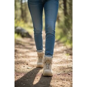 Bates Beige Lace Up Boots for Women